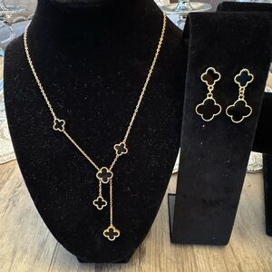 Black and gold fashion necklace and earrings